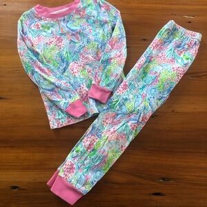 Lilly Pulitzer Pink and Green Pajama Set Vibrant Floral Design